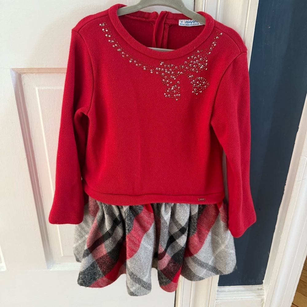 Mayoral Red Plaid Holiday Christmas Dress 4t